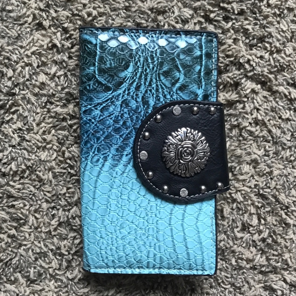 Southwest Tourquoise & Black Wallet w/ Silver Trim